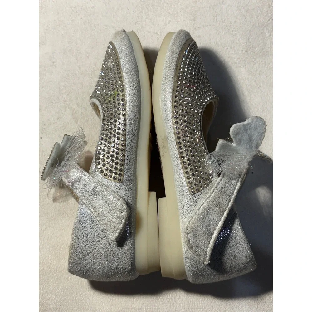 Kids Dress Shoes Girls 11 Silver Rhinestone Mary Jane